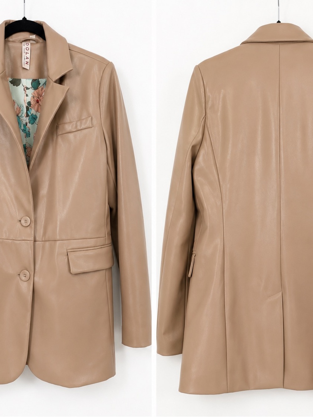 dolan Taupe Faux Leather Blazer in Neutral Taupe